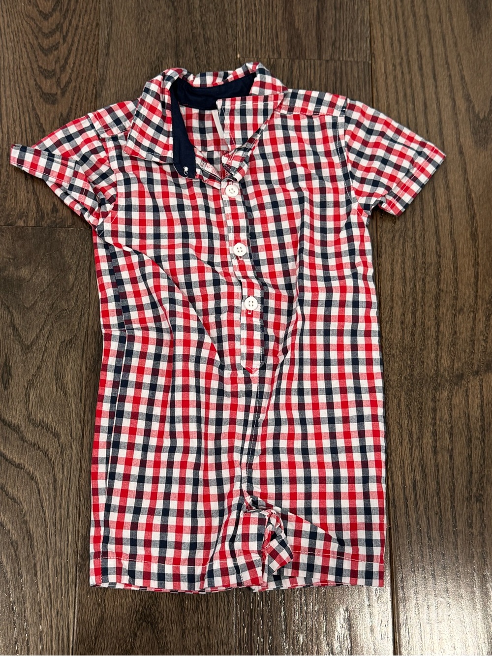 Source Unknown Red, Navy & White Plaid Kids One-Piece Bodysuit